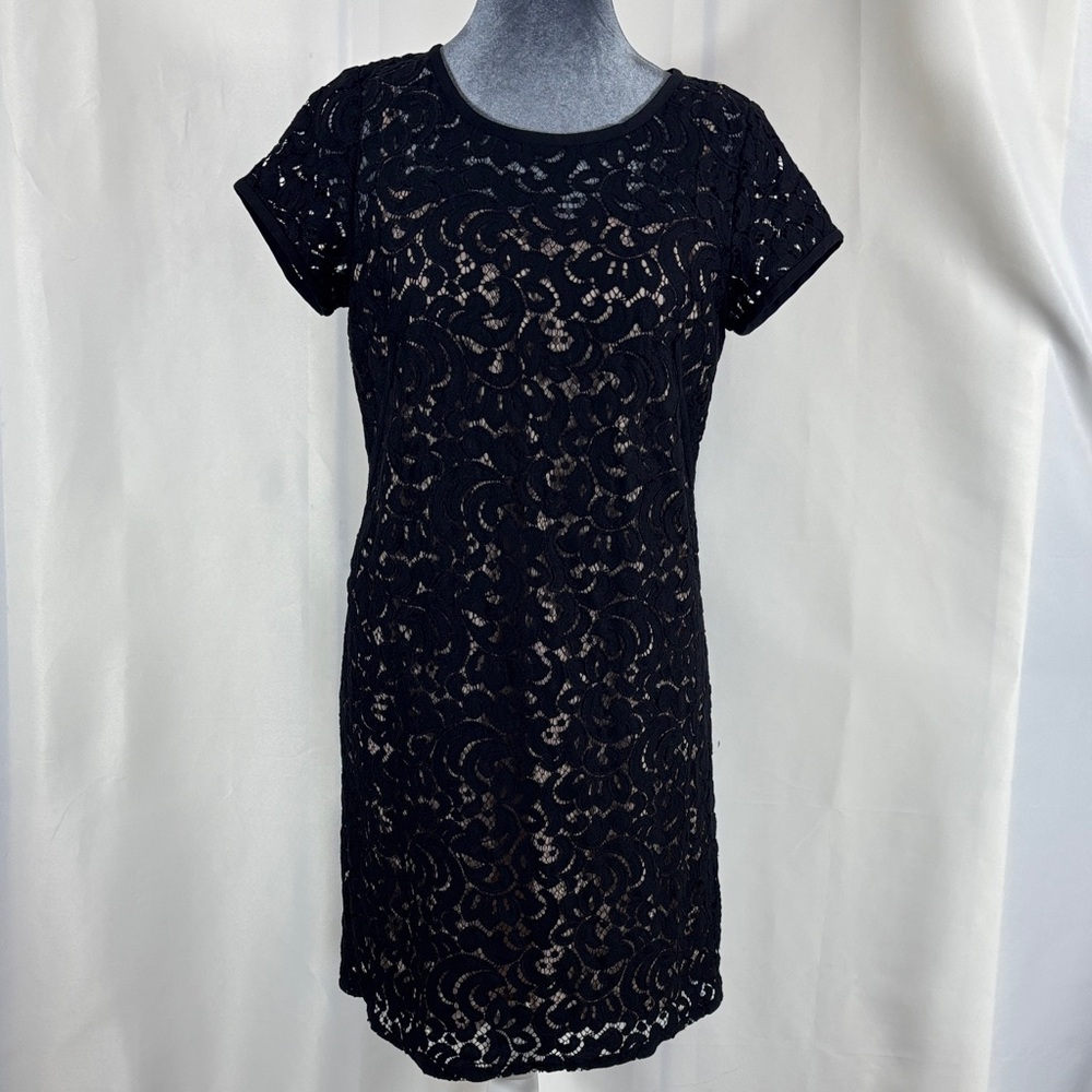 LOFT Black Lace Short Sleeve Dress